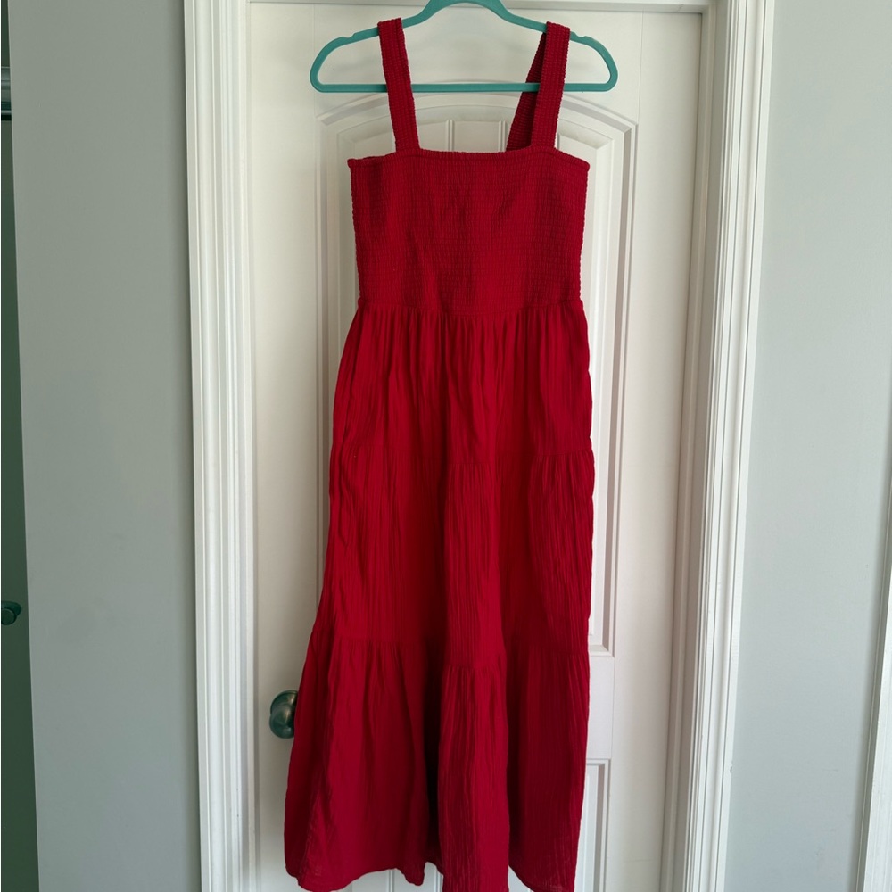 Quince Women's Organic Cotton Gauze Smocked Maxi Dress in Wild Cherry